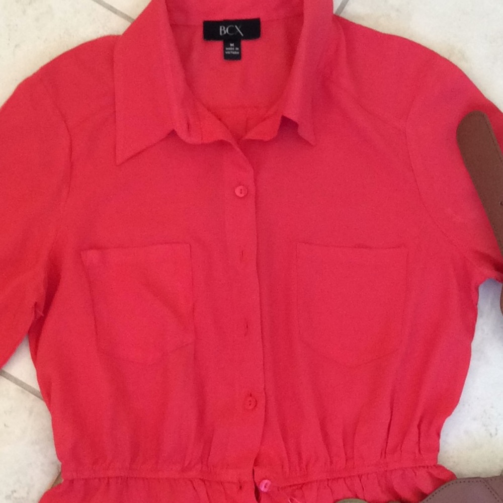 BCX SIZE M BELTED CORAL SHIRT DRESS - Picture 8 of 8